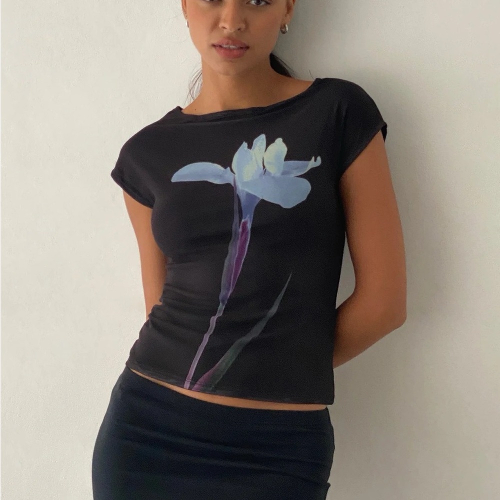 Motel Rocks Nova Mesh Navy Flower Top